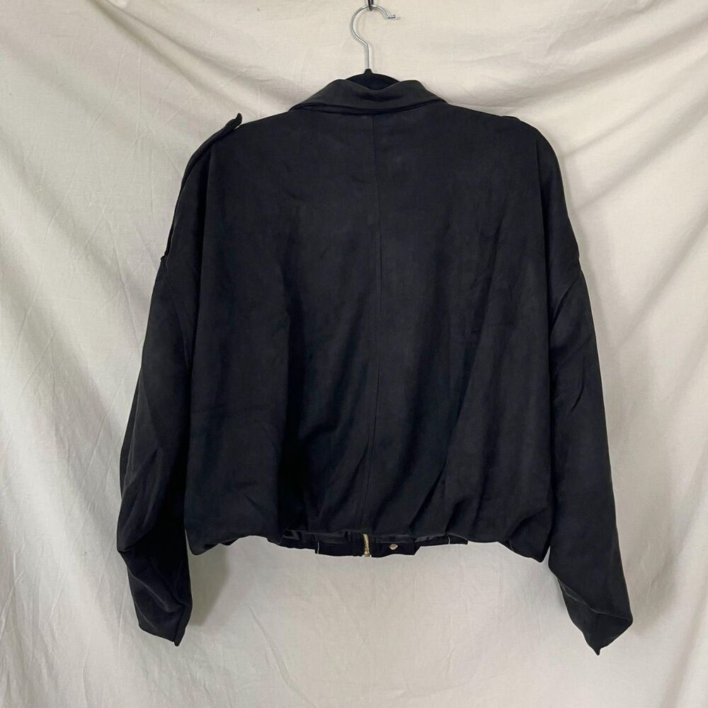 NWT Kissonic Faux Suede Bomber Jacket Oversized Long Sleeve Cropped Coat S - Picture 7 of 8